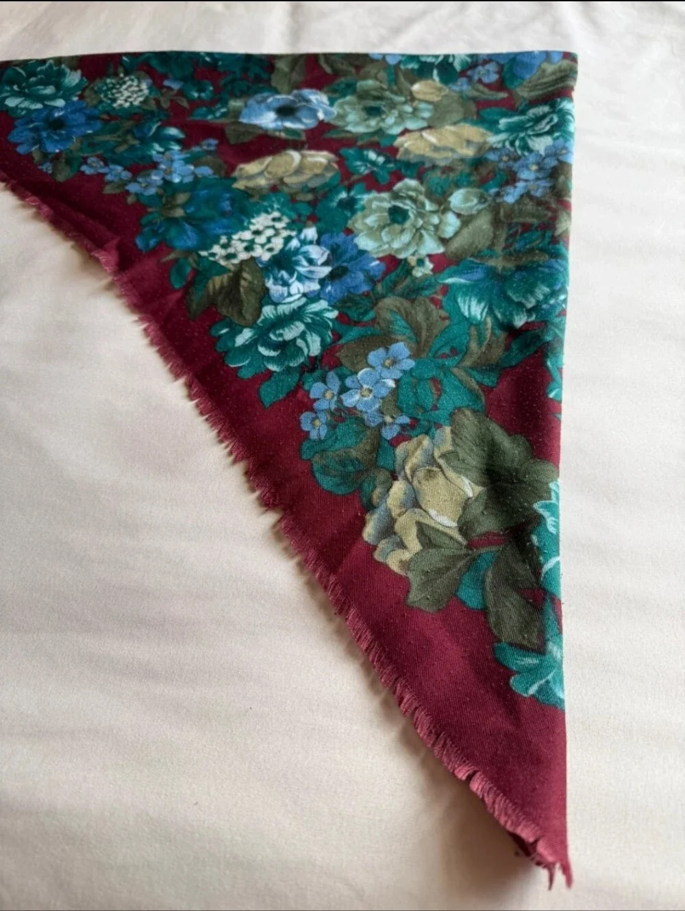 VINTAGE Floral Print Lightweight Scarf in Burgundy and Teal